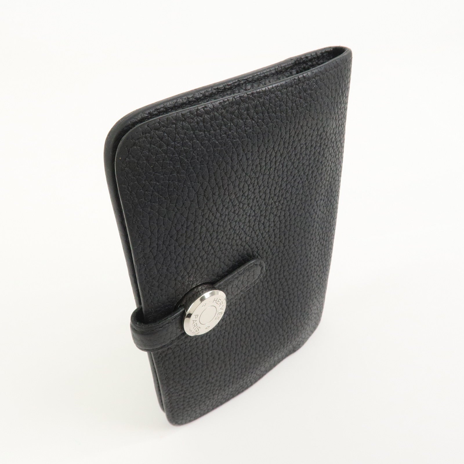 HERMES Dogon Togo Leather Compact Wallet Y Stamped Black