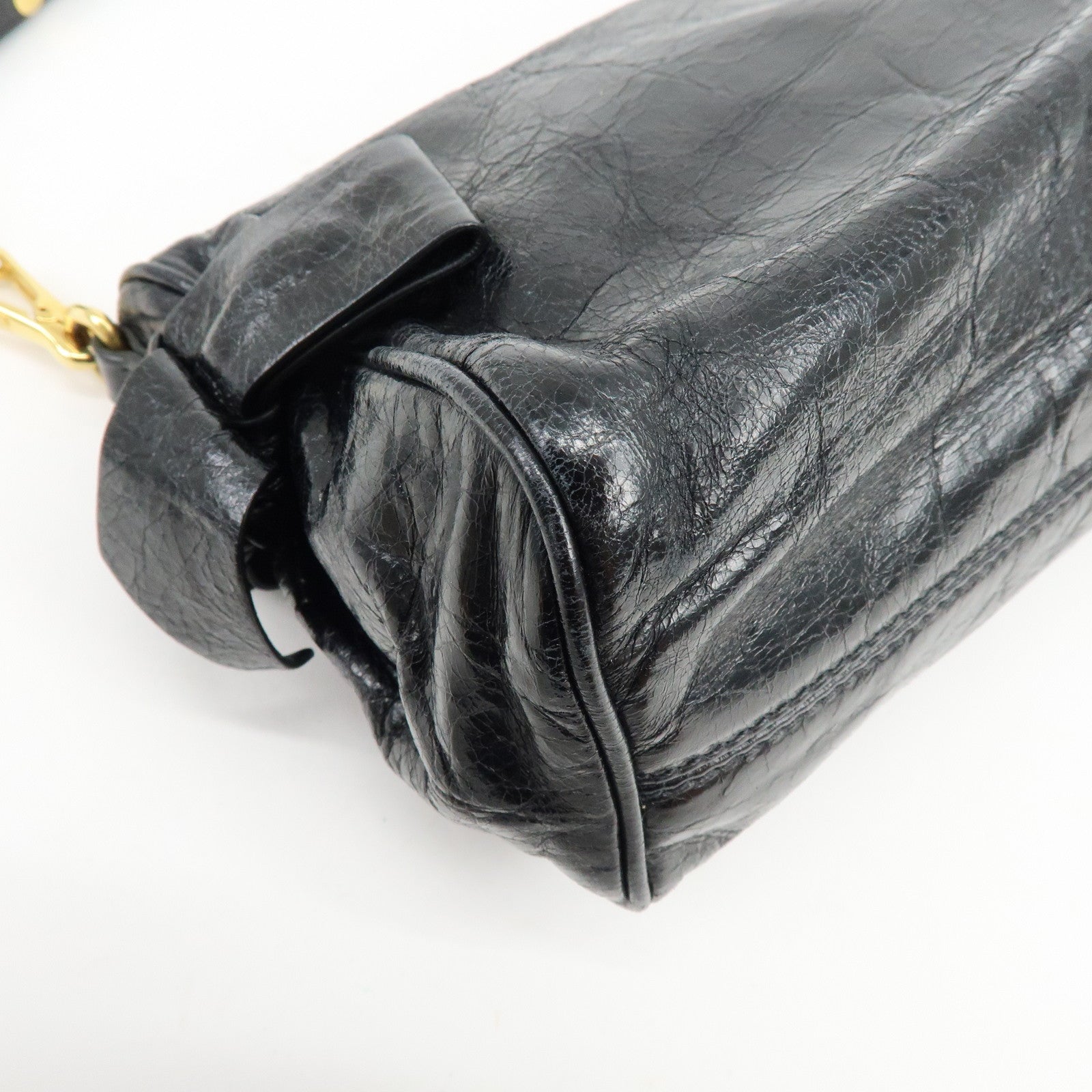 MIU MIU Leather Side Ribbon Mini Shoulder Bag Hand Bag Black 5N1557