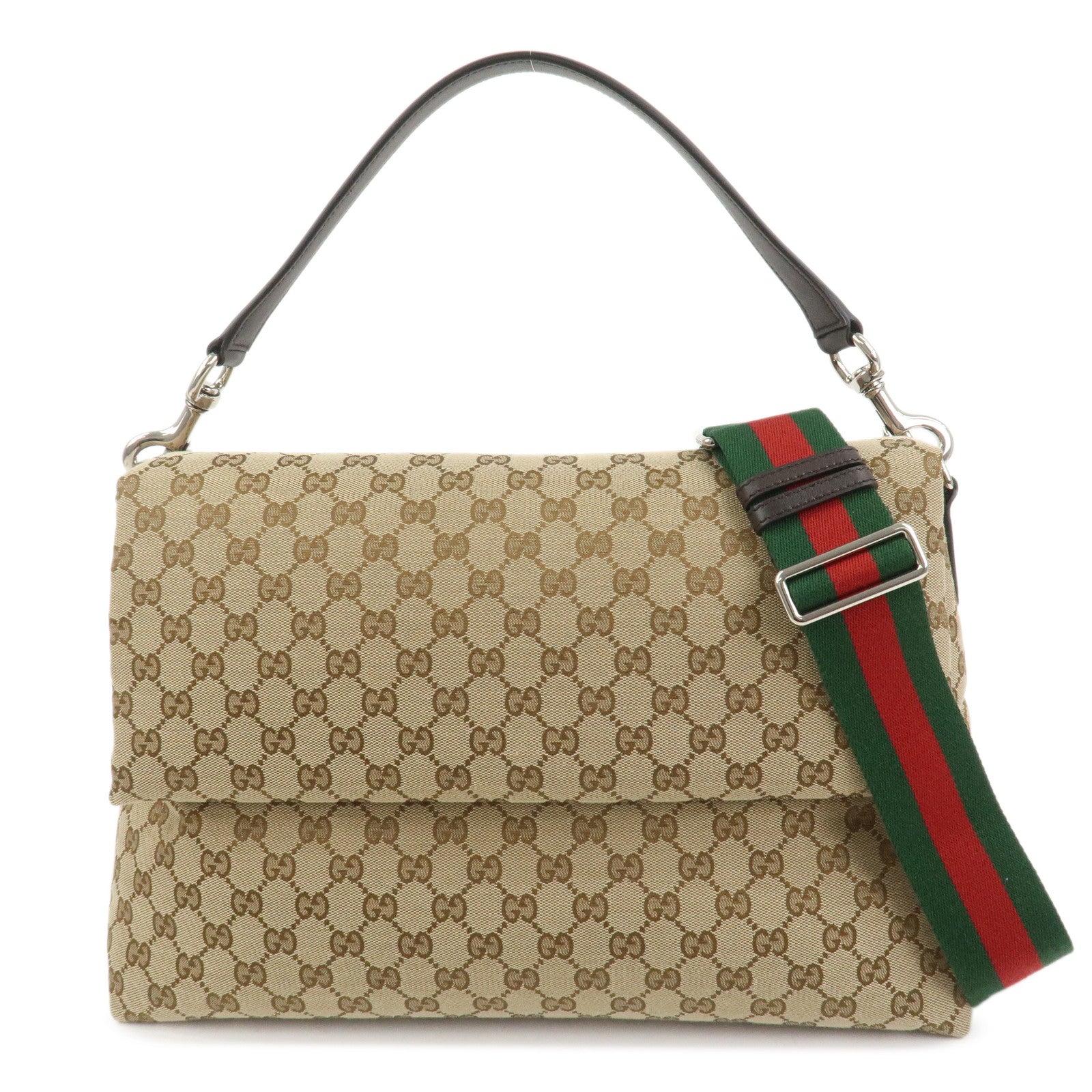 GUCCI Sherry GG Canvas Leather 2Way Bag Shoulder Bag Brown 821616