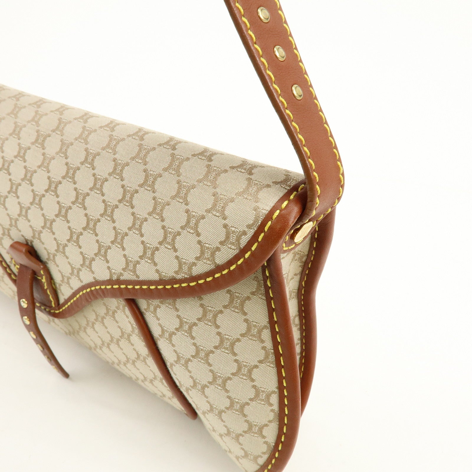 CELINE Macadam Canvas Leather Hand Bag Shoulder Bag Beige Brown