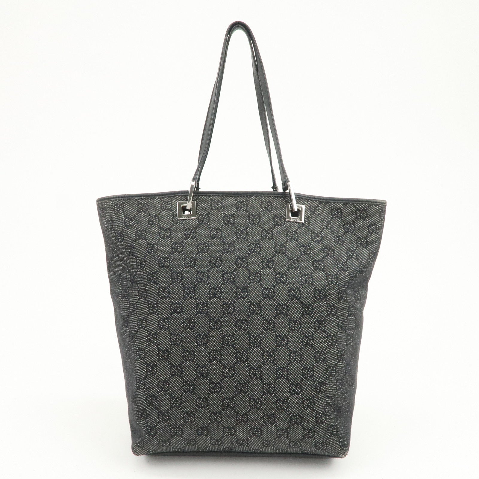 GUCCI GG Monogram Denim Leather Tote Bag Shoulder Bag Black 31243