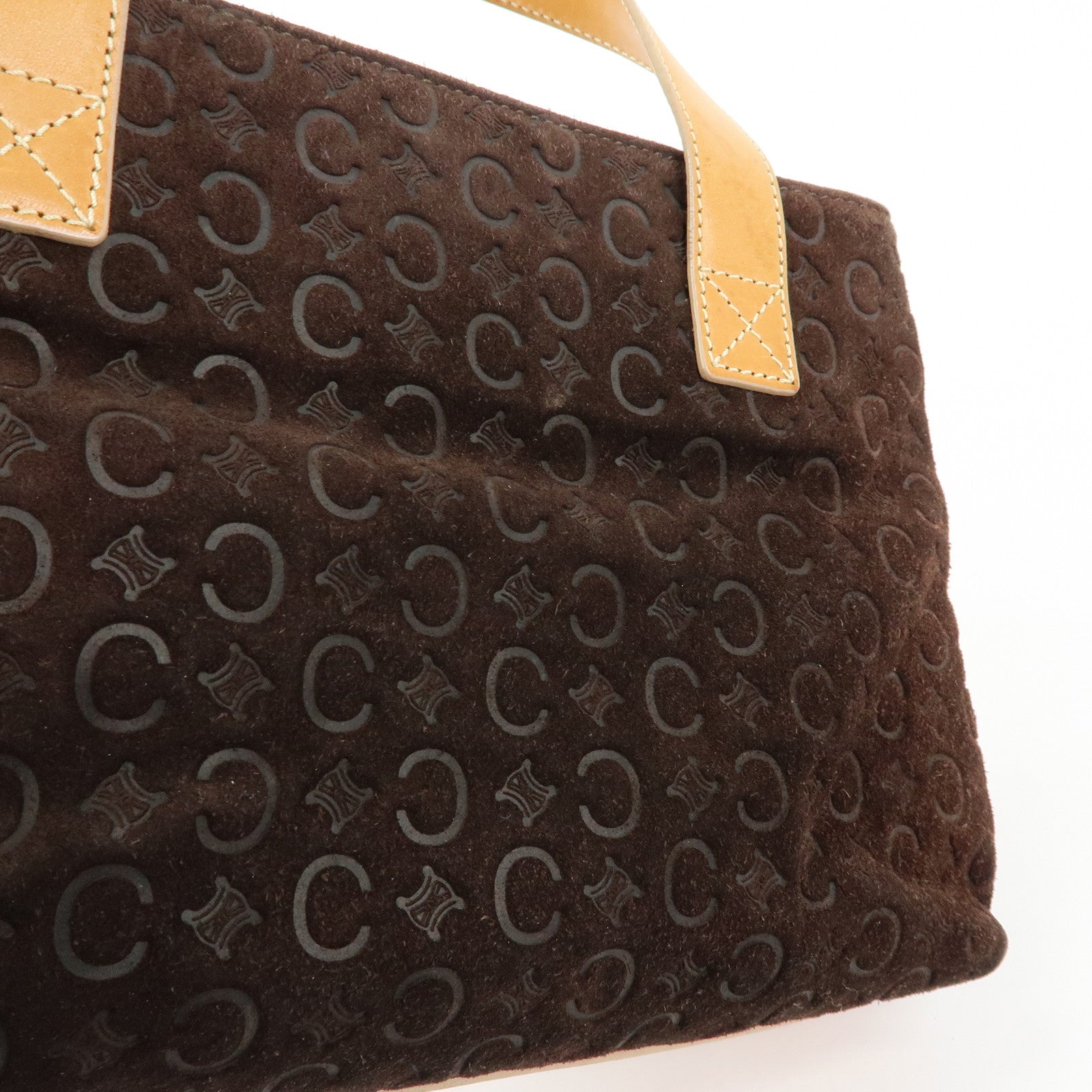 CELINE C Macadam Suede Leather Hand Bag Dark Brown