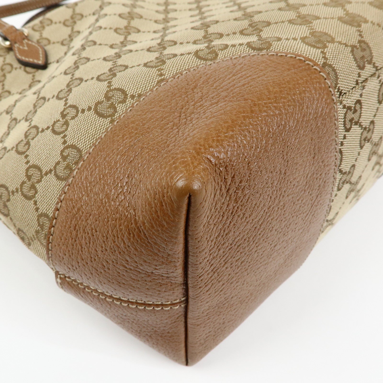 GUCCI Interlocking G GG Canvas Leather Hand Bag Beige Brown 353120