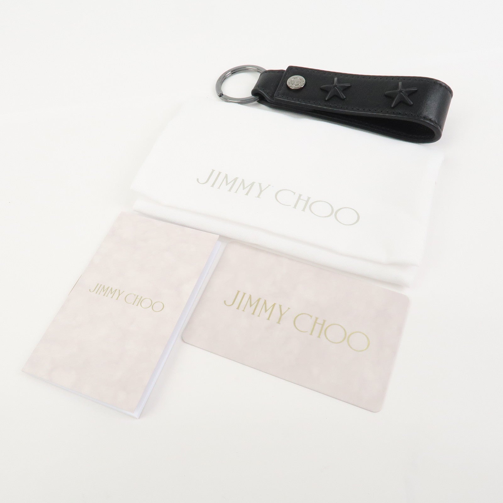 JIMMY CHOO Leather Bag Charm Key Chain Star Studs Black