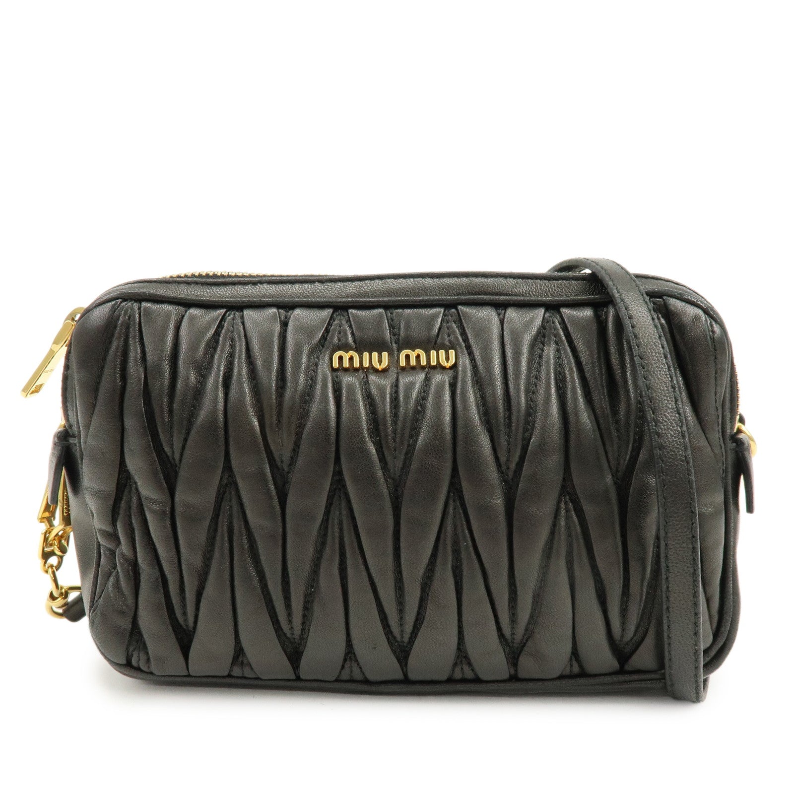 MIU MIU Matelasse Gathered Leather Shoulder Bag Crossbody Bag Black