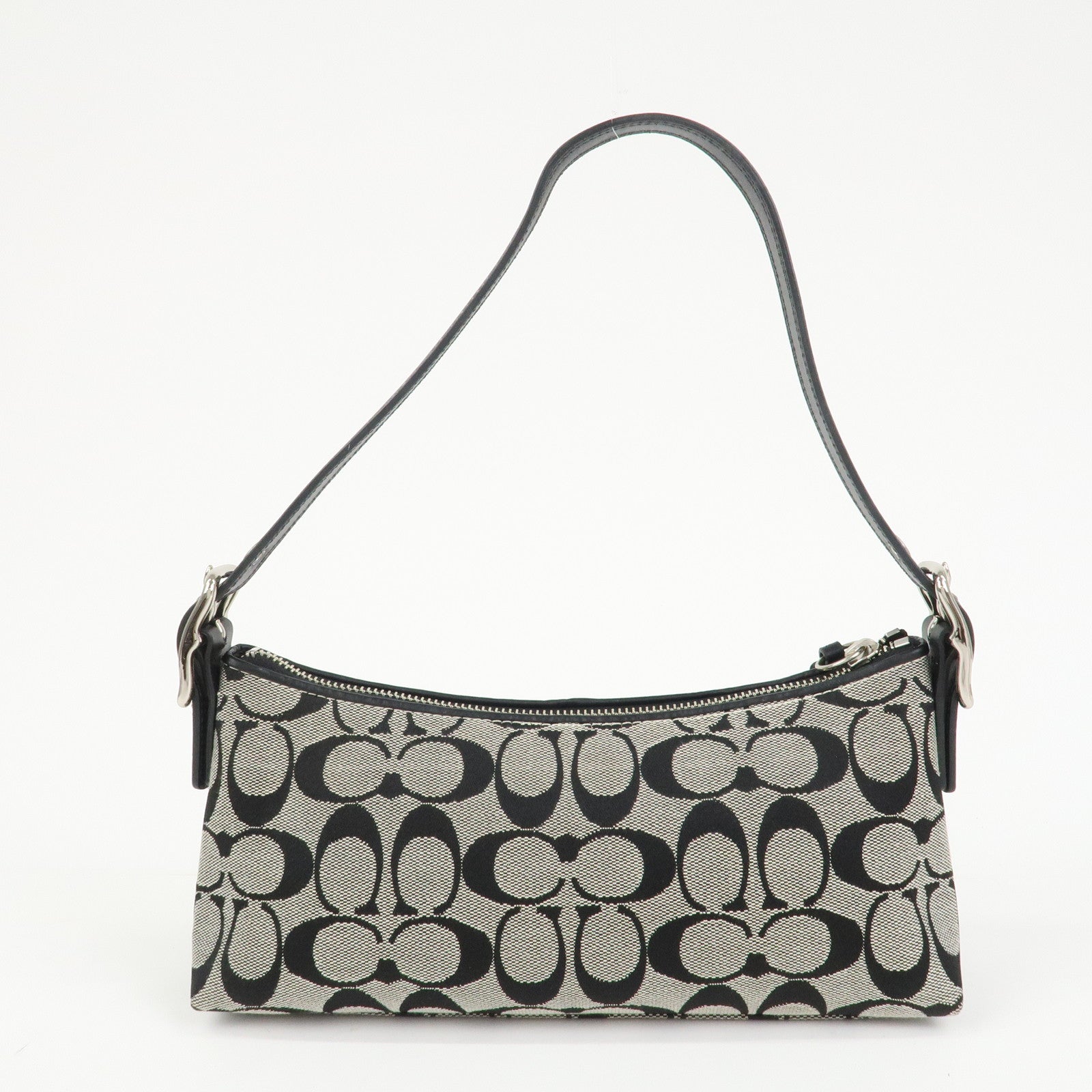 COACH Signature Logo Canvas Leather Shoulder Bag Hand Bag Black