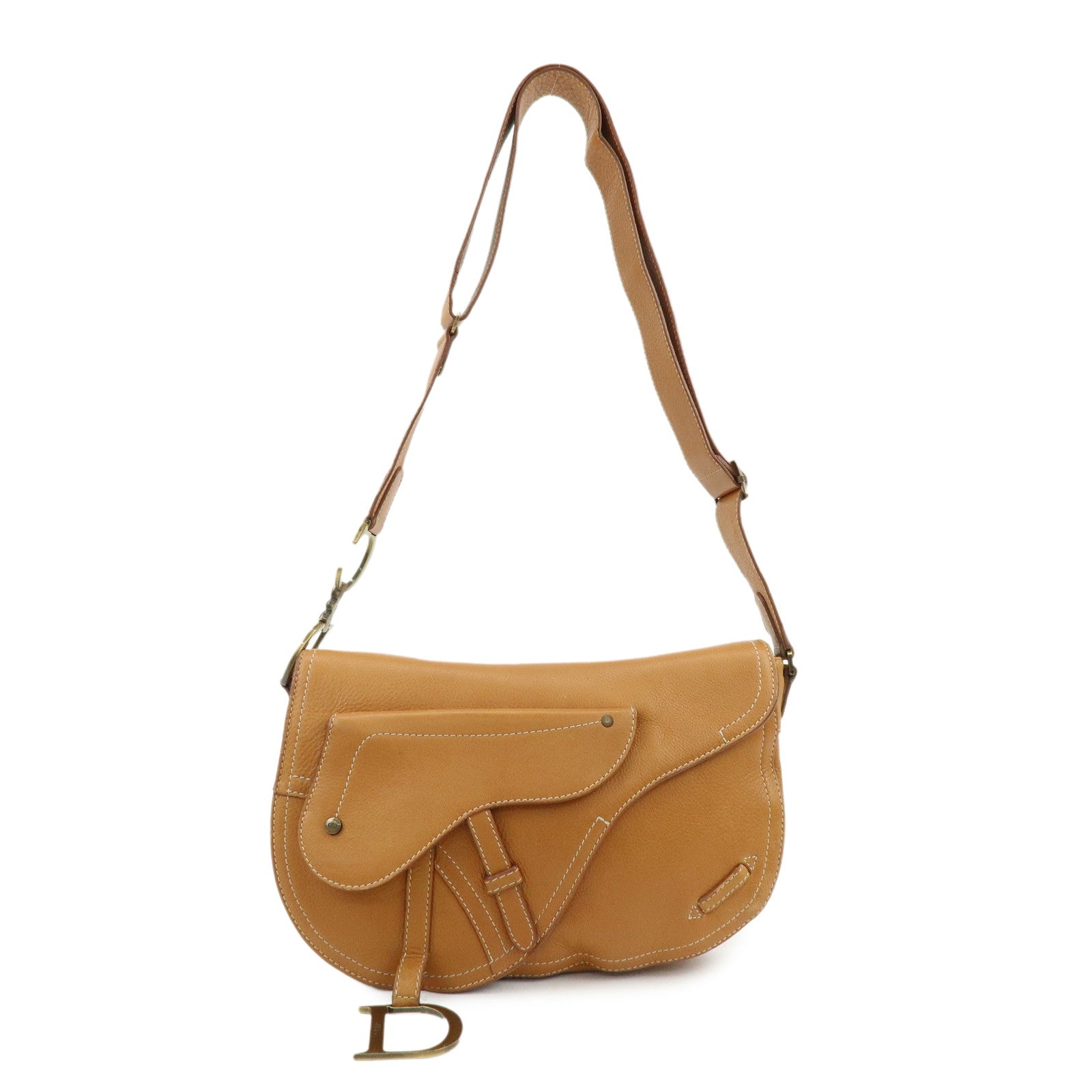 Christian Dior Saddle Leather Shoulder Bag Hand Bag Light Brown