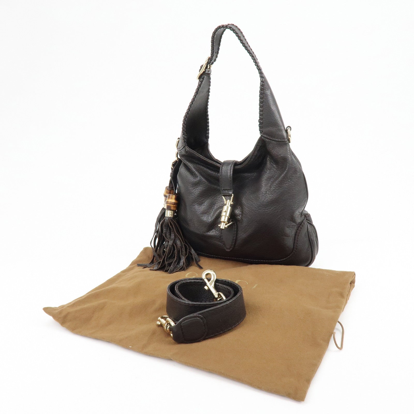 GUCCI New Jackie Leather 2Way Bag Shoulder Bag Dark Brown 219725