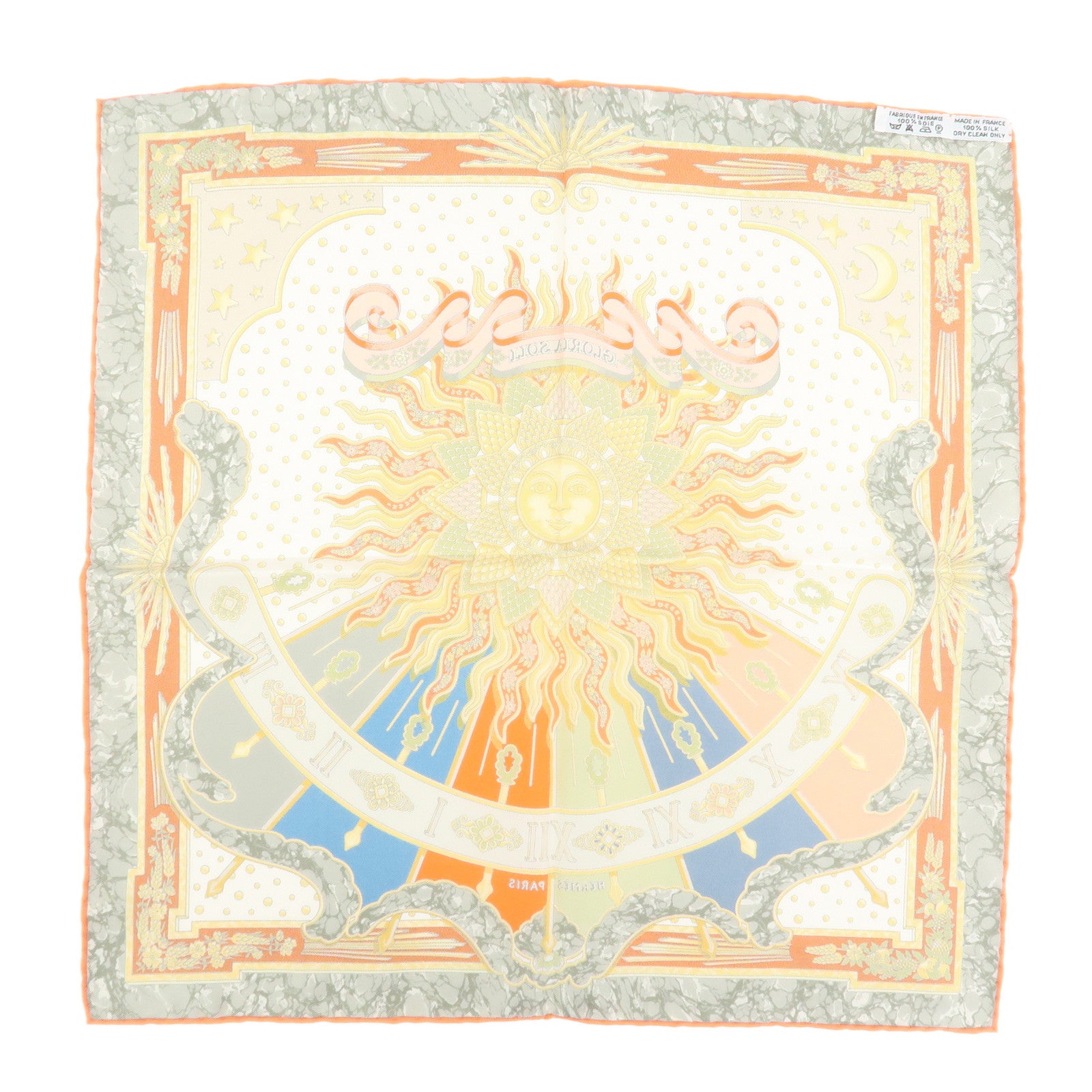 HERMES Carre 40 Silk 100% Scarf CARPE DIEM Clock Print