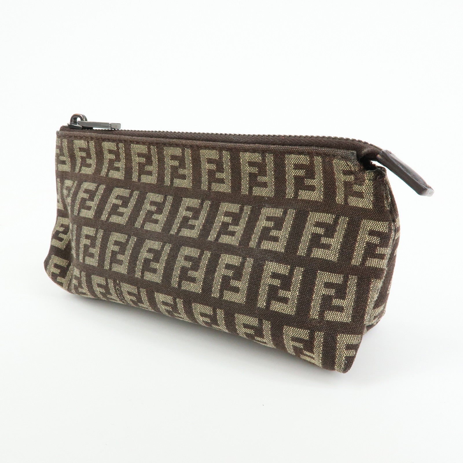 FENDI Zucchino Canvas Leather Mini Pouch Brown 7N0037