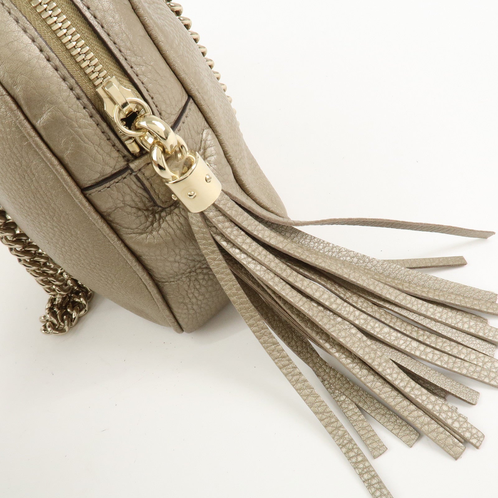 GUCCI SOHO Interlocking G Leather Shoulder Bag Metallic Brown 308983