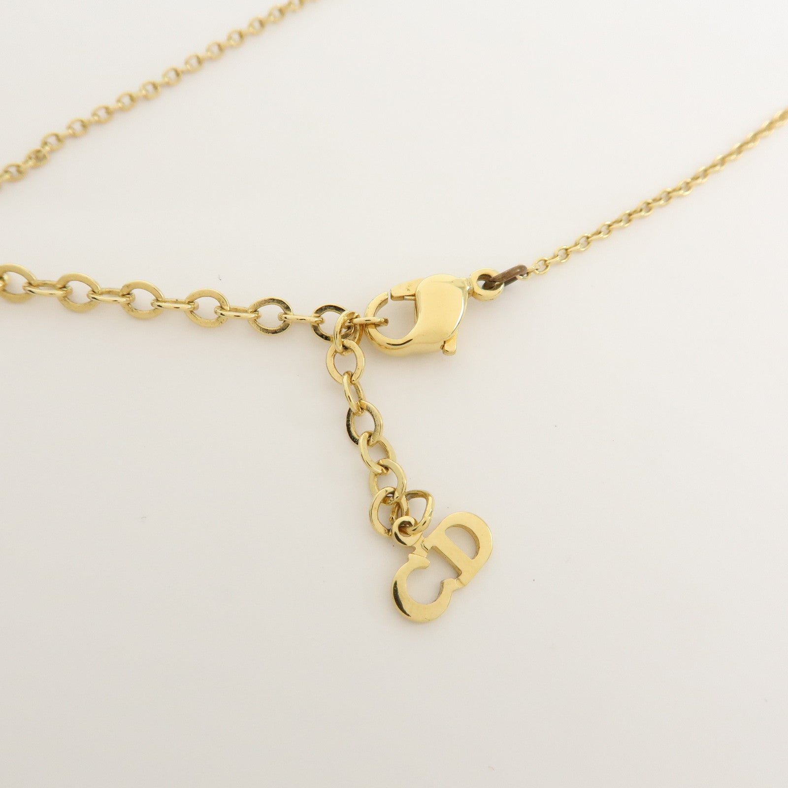 Christian Dior Logo Heart Pendant Metal Necklace Gold