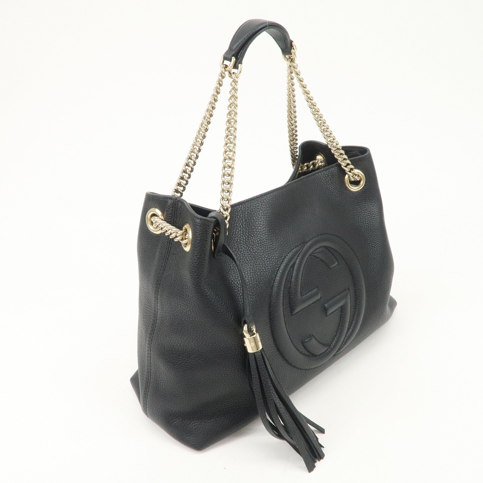 GUCCI SOHO Interlocking G Leather Chain Shoulder Bag Black 536196