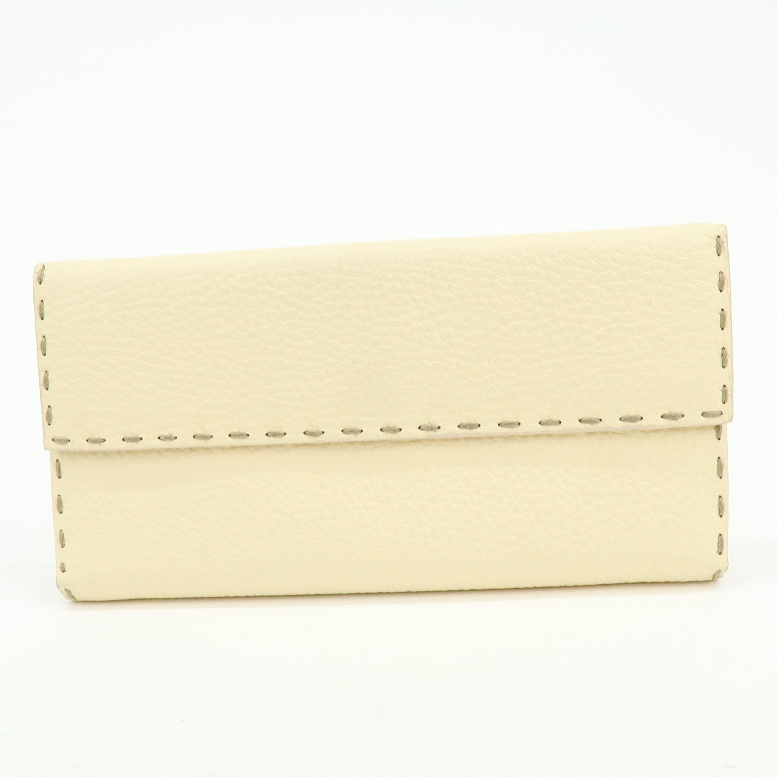 FENDI Selleria Calf Leather Long Wallet Ivory 8M0144