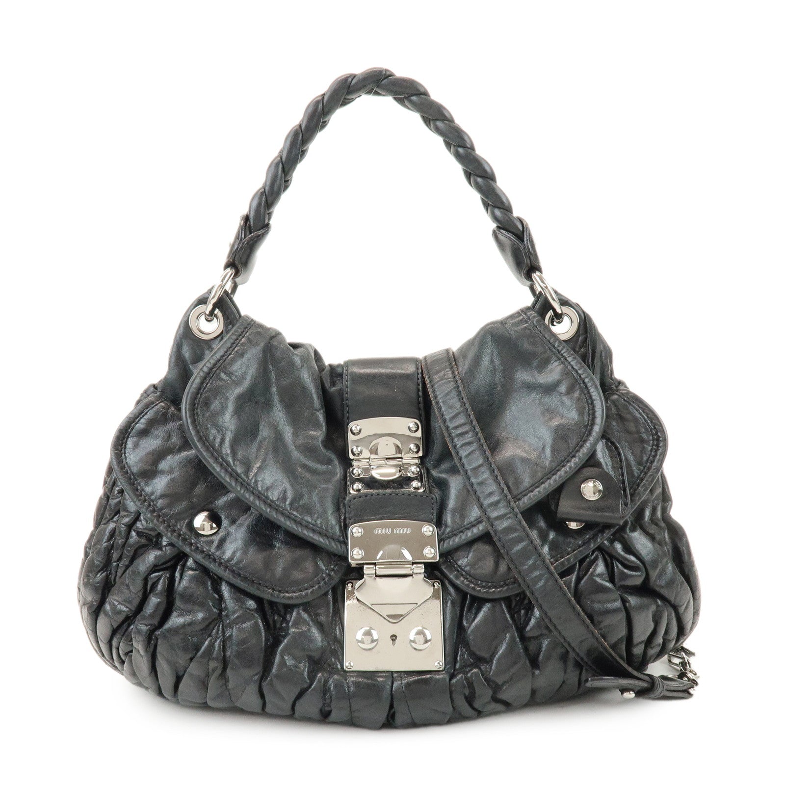 MIU MIU Matelasse Leather 2Way Bag Hand Bag Shoulder Bag Black
