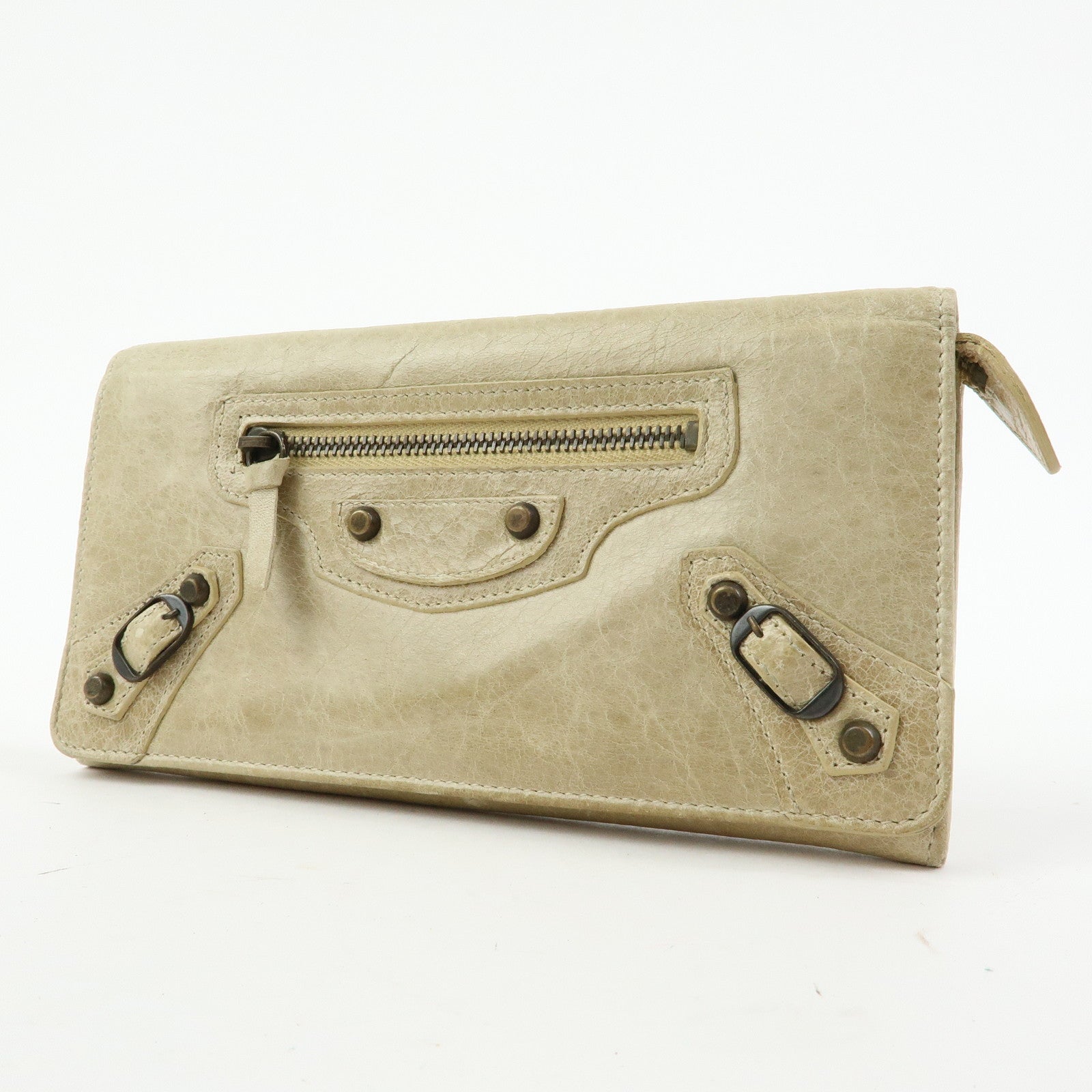 BALENCIAGA City Leather The Money Long Wallet Beige 163471