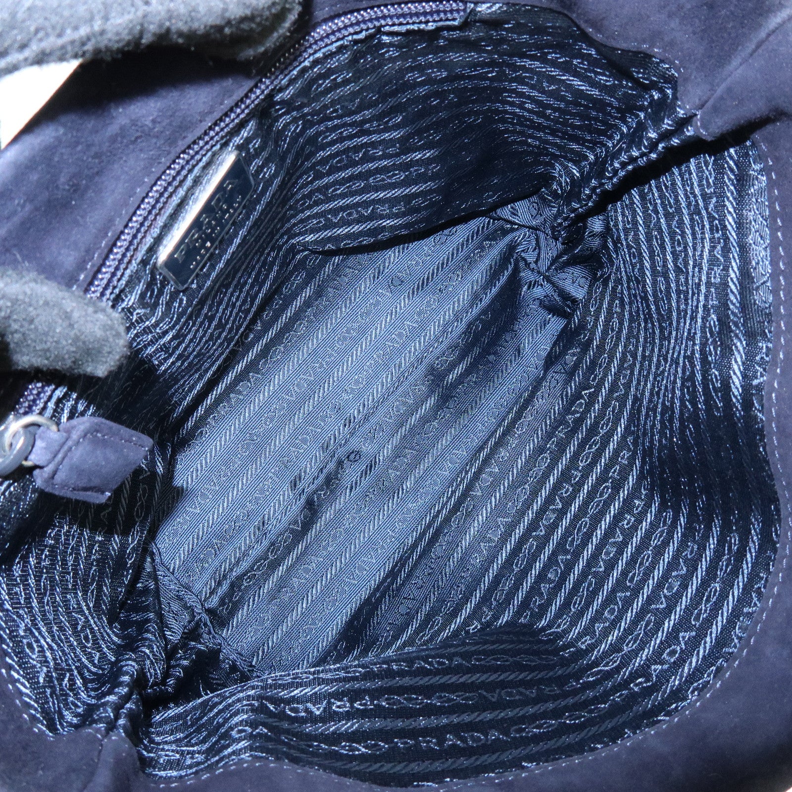 PRADA Logo Suede Chain Shoulder Bag Tote Bag Dark Navy