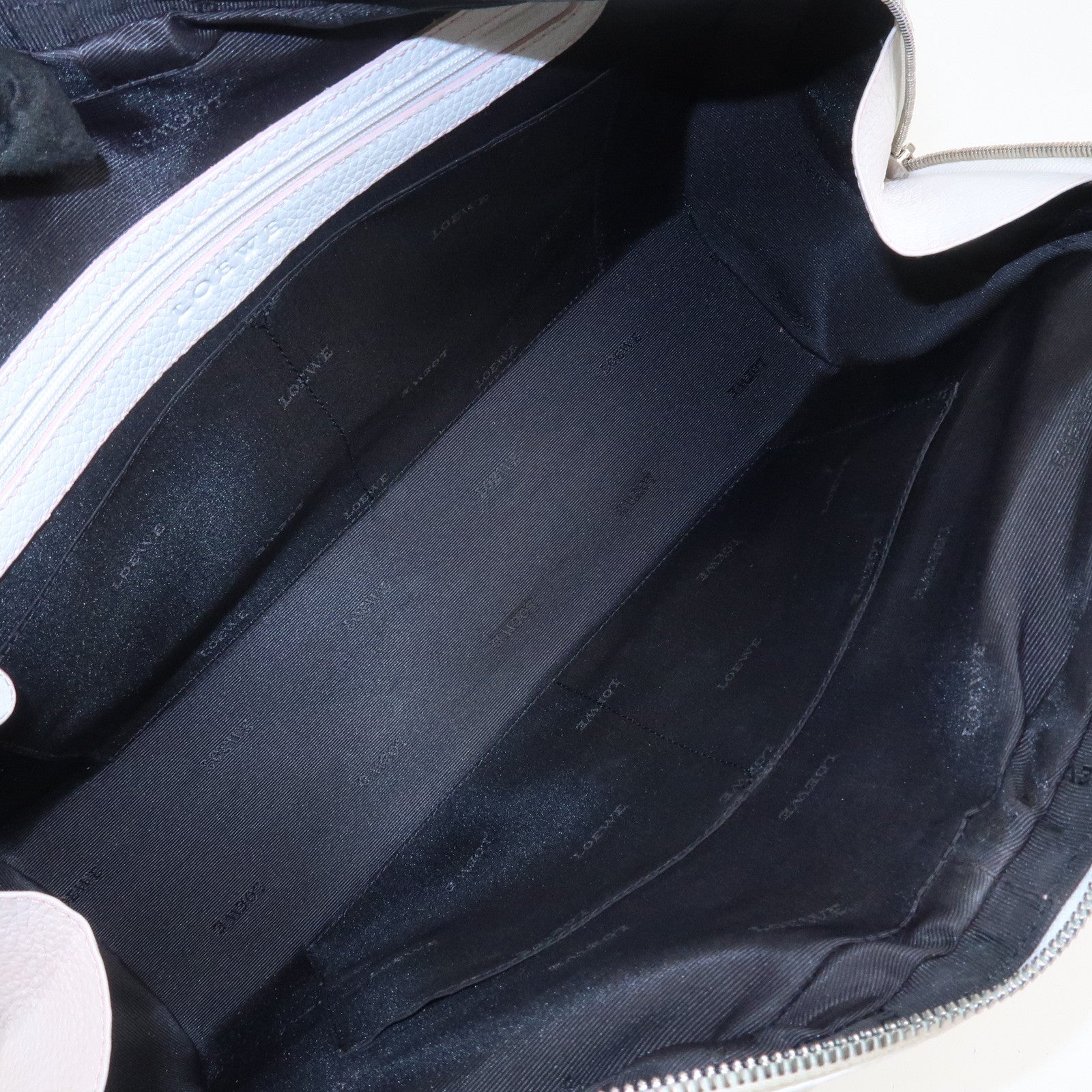 LOEWE Logo Senda Leather Shoulder Bag Boston Bag White Pink