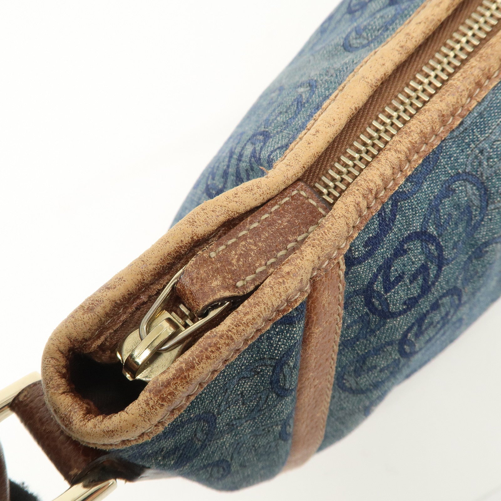 GUCCI Abbey Denim Leather Shoulder Bag Hand Bag Blue 130939 Used