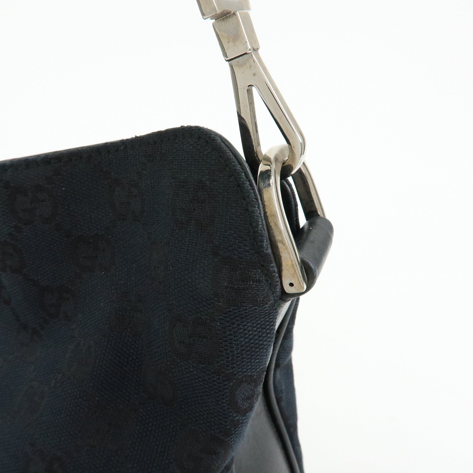 GUCCI Bamboo GG Canvas Leather Shoulder Bag Black 001・4095・001553