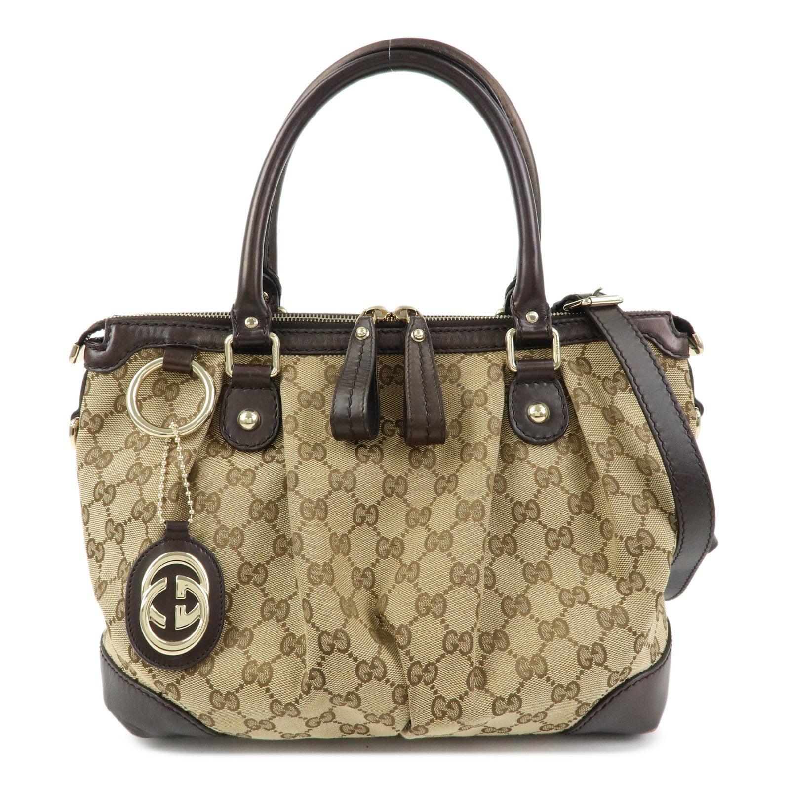 GUCCI Sukey Interlocking G GG Canvas Leather 2Way Bag Brown 247902