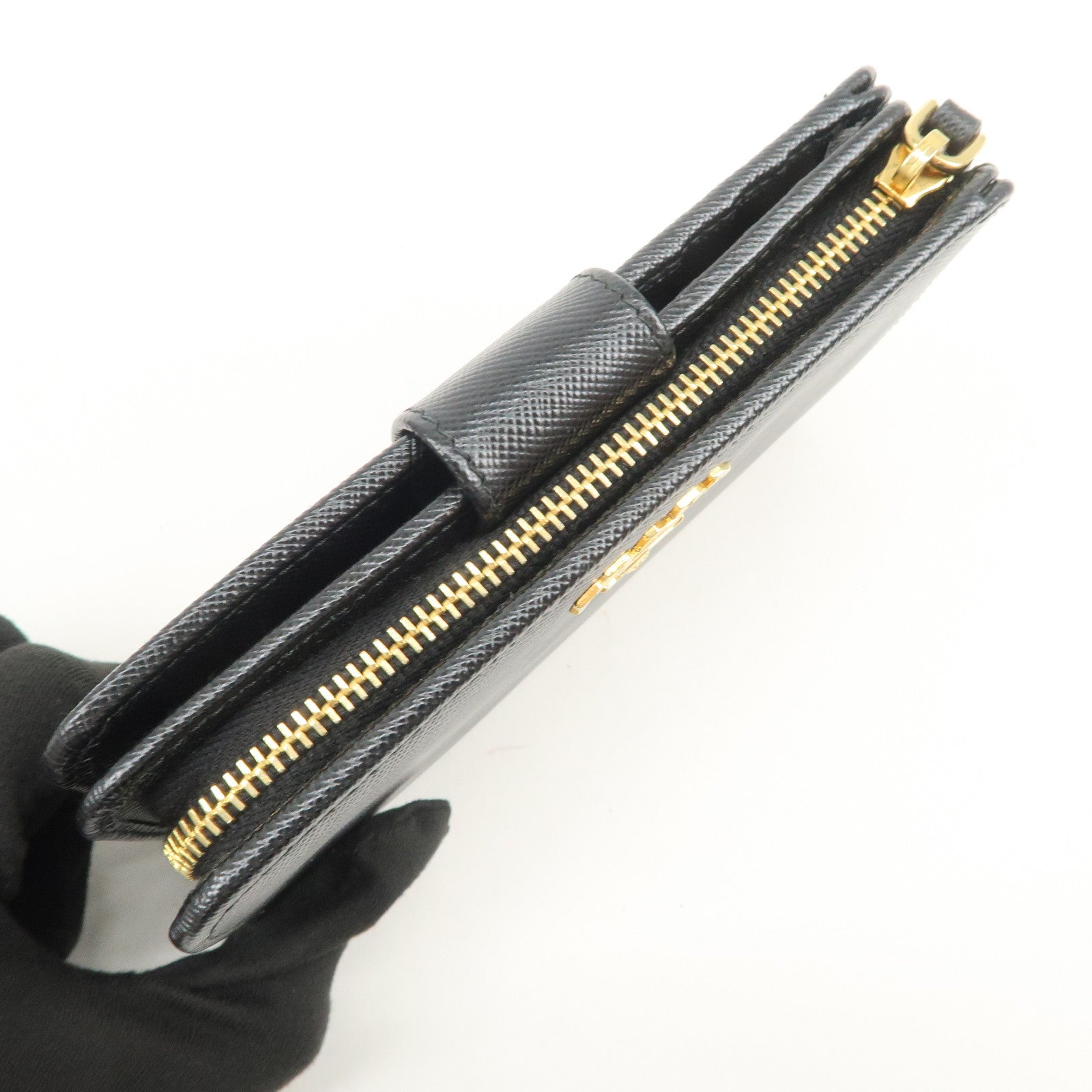PRADA Logo Saffiano Leather Bi-fold Compact Wallet Black 1M1225