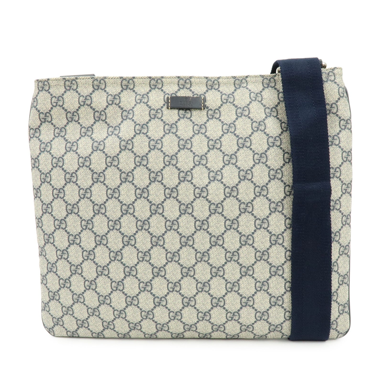 GUCCI GG Supreme Shoulder Bag Crossbody Bag Gray Navy Beige 201446