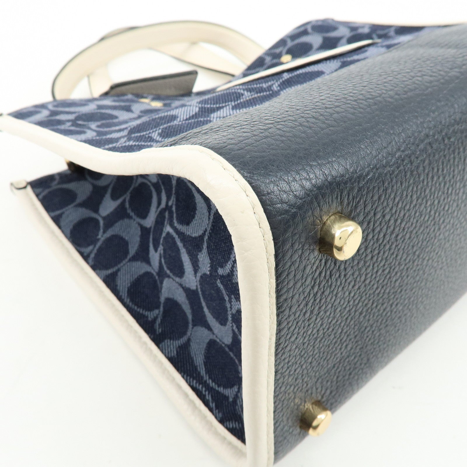 COACH Dempsey Signature Denim Leather 2Way Shoulder Hand Bag Navy