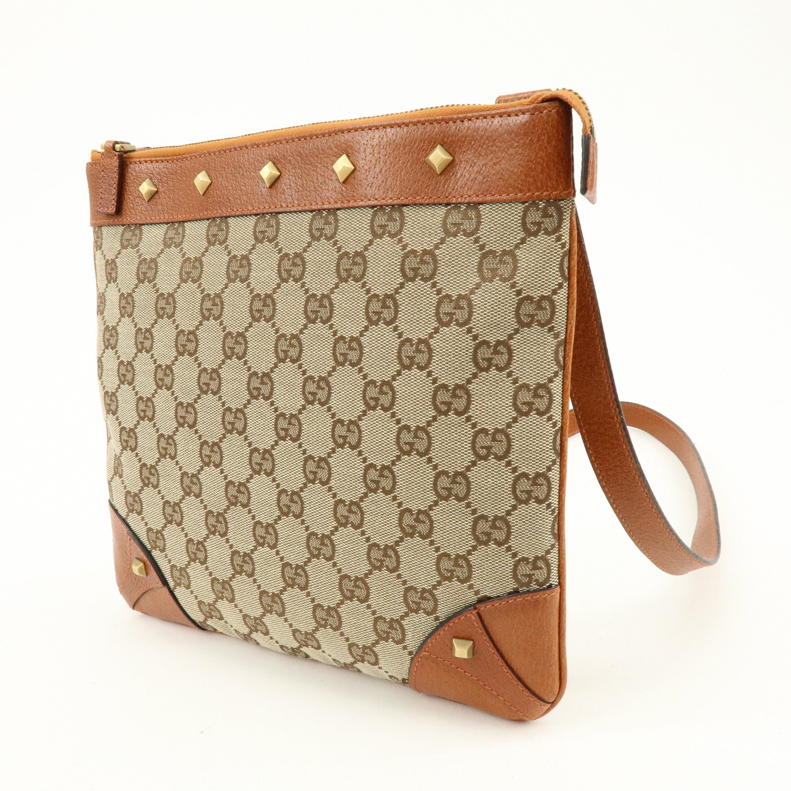 GUCCI GG Canvas Leather Shoulder Crossbody Bag Beige Brown 120893