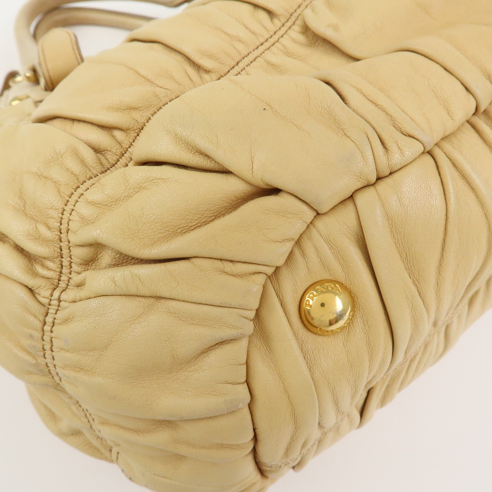 PRADA Nappa Gaufre Leather Gathered 2Way Bag Hand Bag Beige BN1336