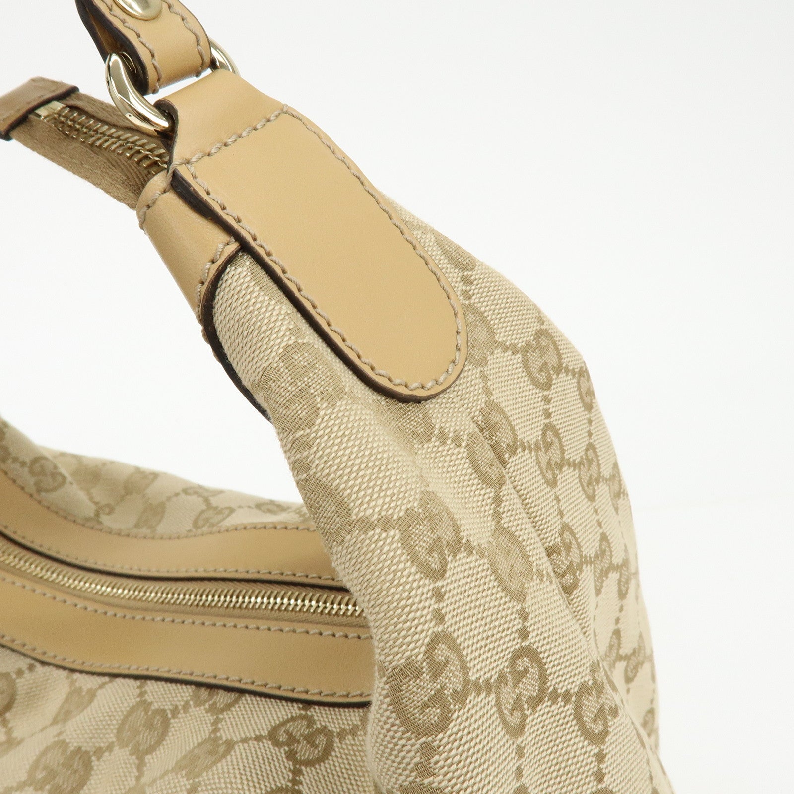 GUCCI Sherry Horsebit GG Canvas Leather Shoulder Bag Beige 232968