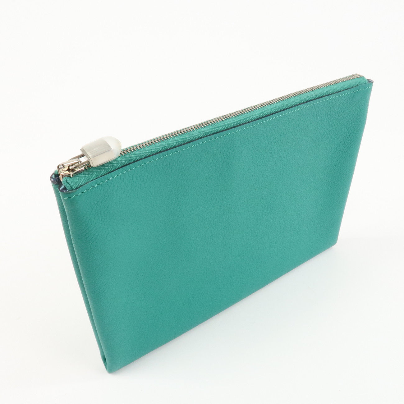 HERMES Atout GM Leather Pouch Emerald Green Used