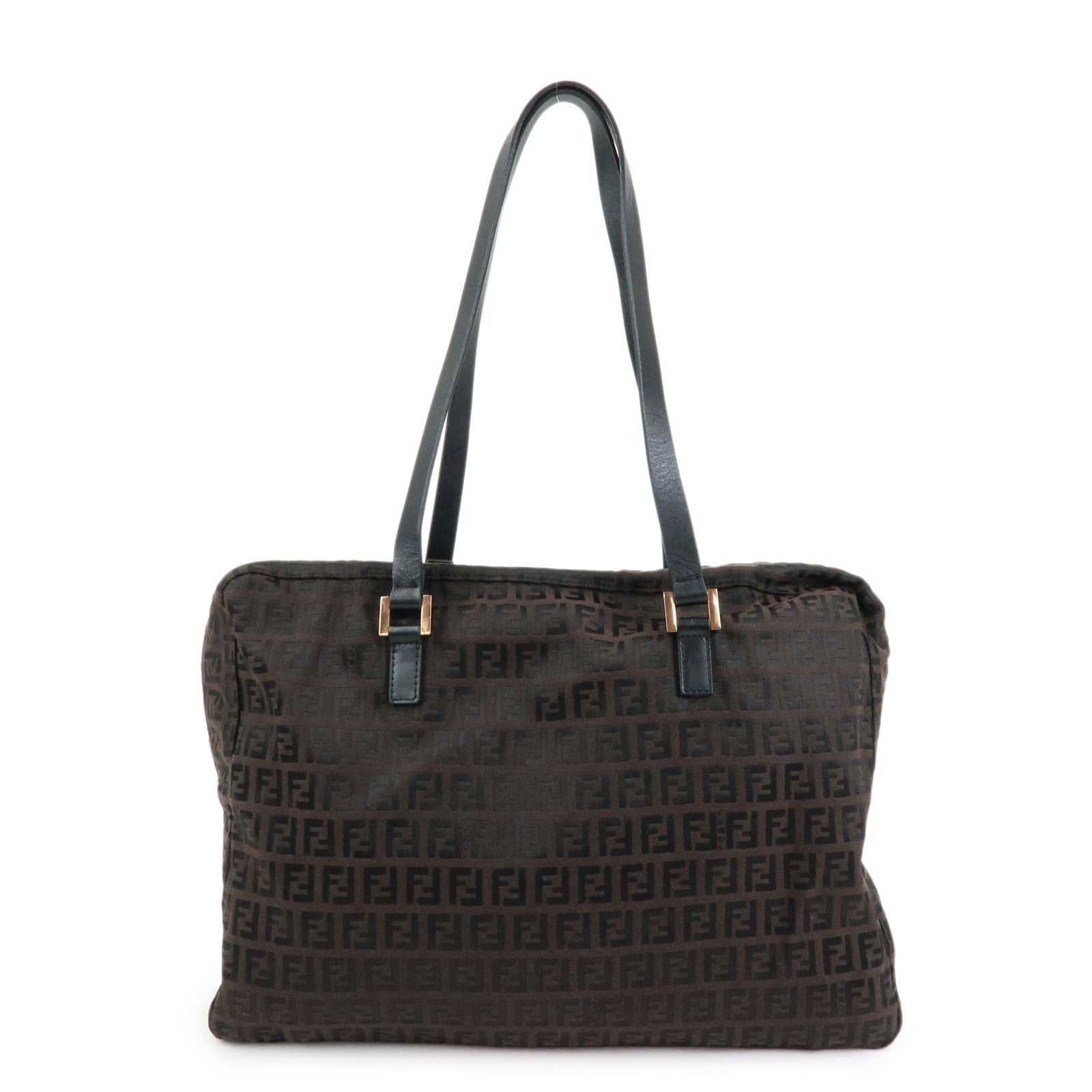 FENDI Zucchino Canvas Leather Tote Shoulder Boston Bag Brown 8BH031