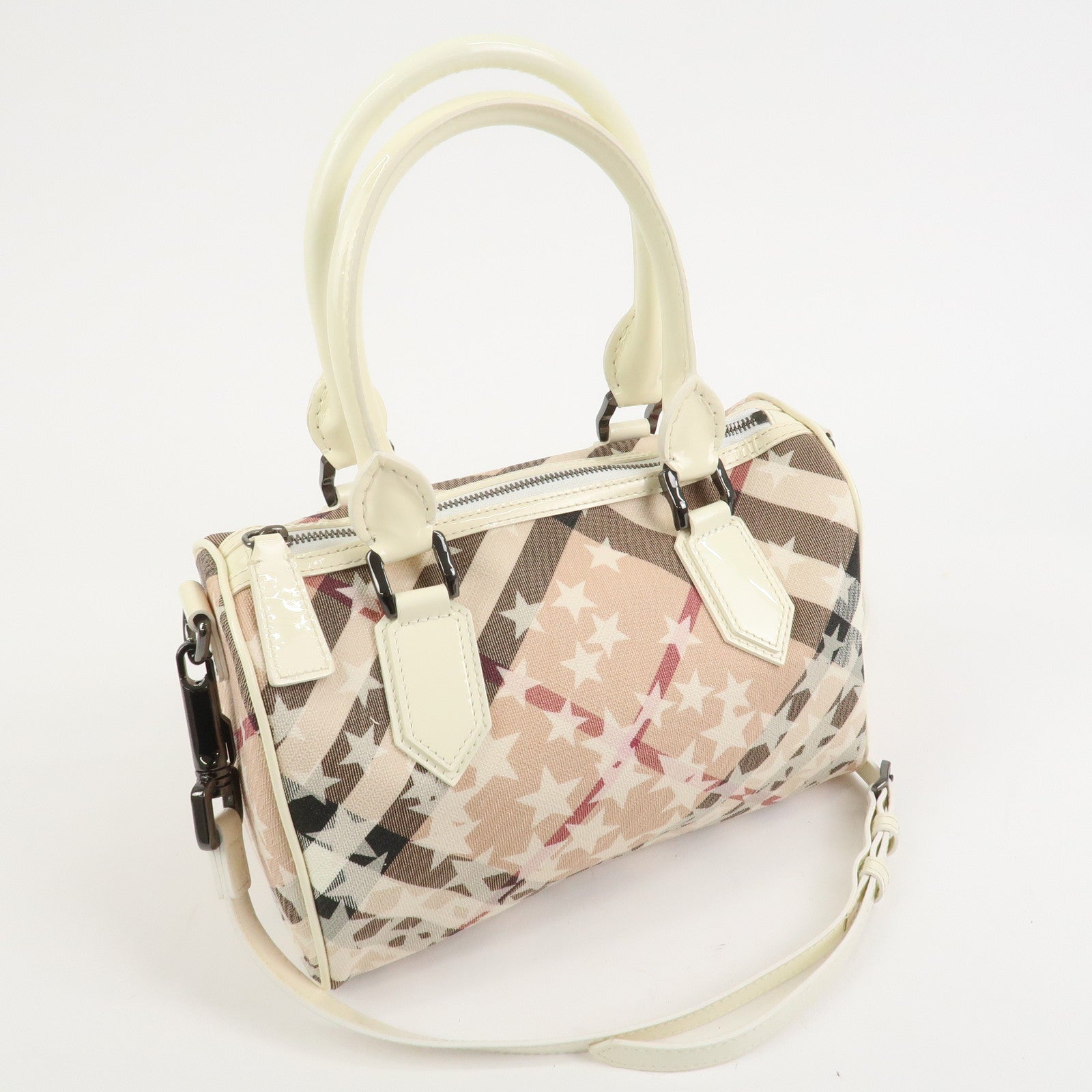 Burberry PVC Canvas Patent Leather 2Way Bag Hand Bag Beige Ivory