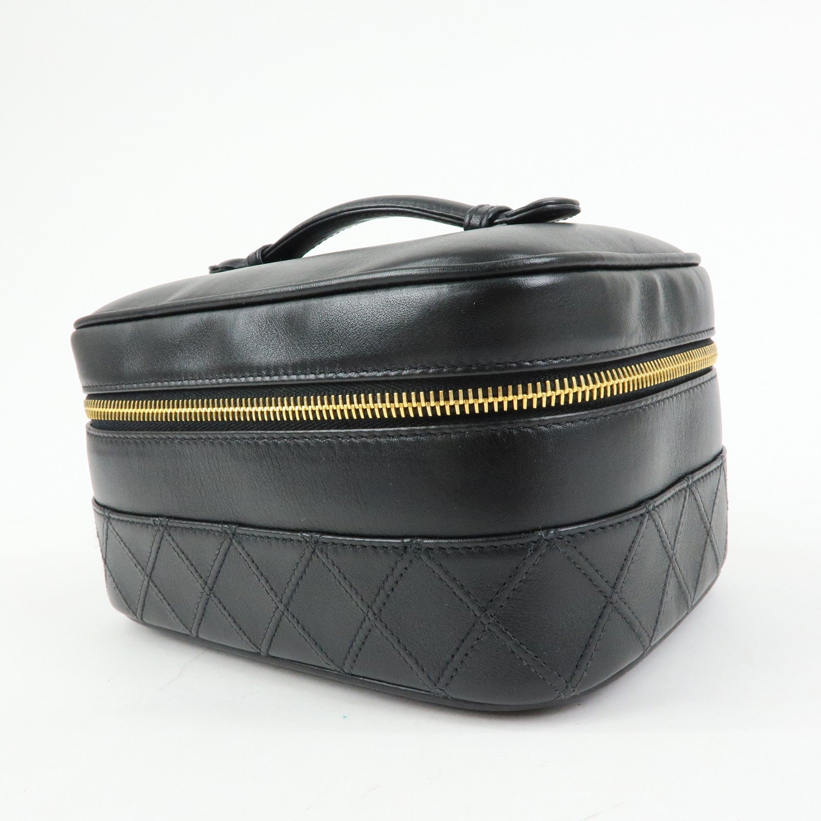 CHANEL Bicolore Lamb Skin Vanity Bag Cosmetic Pouch Black A01618