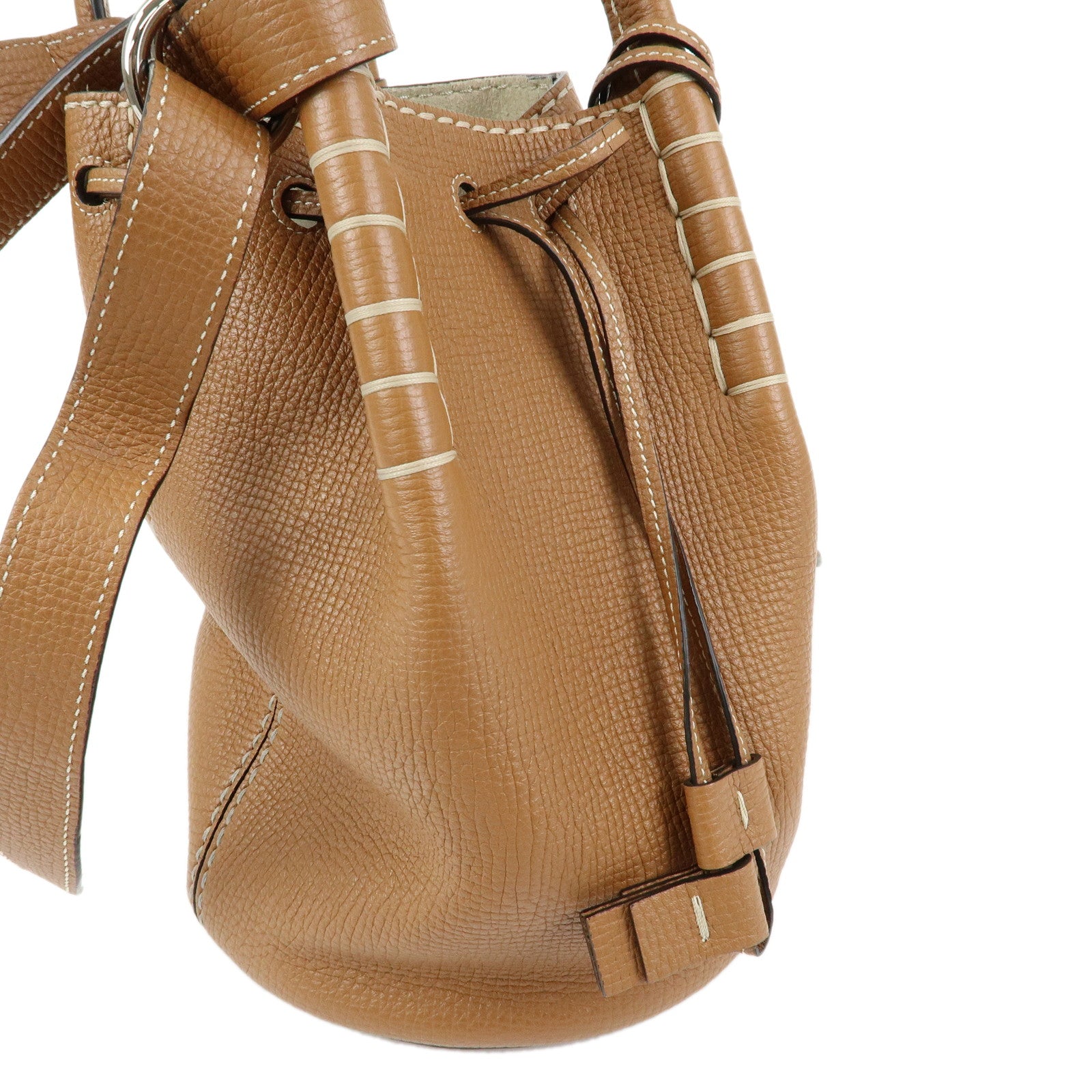 TOD'S T Timeless Leather 2Way Drawstring Bag Hand Bag Light Brown