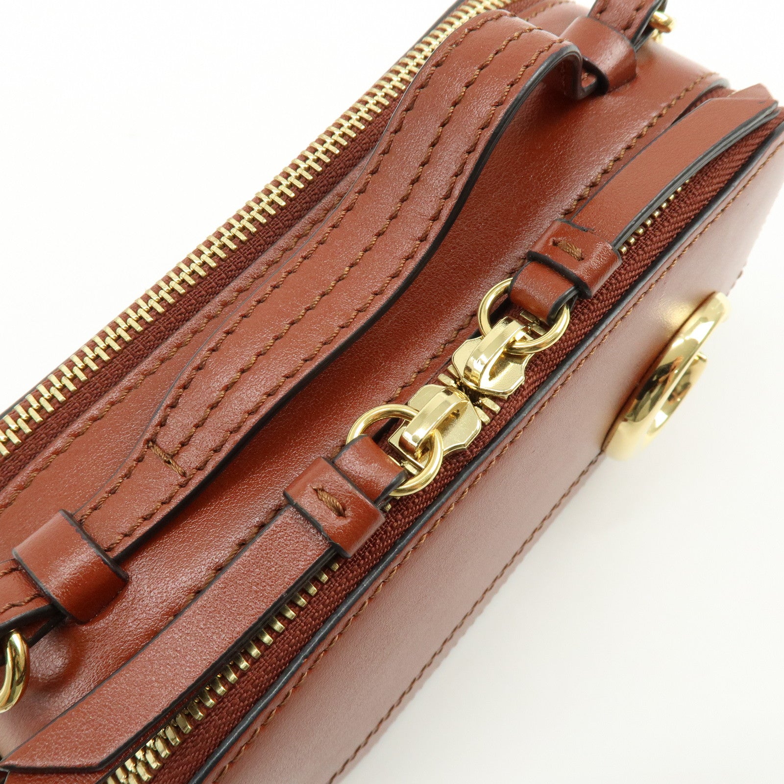 Chloe Leather 2Way Chain Shoulder Bag Mini Vanity Bag Brown