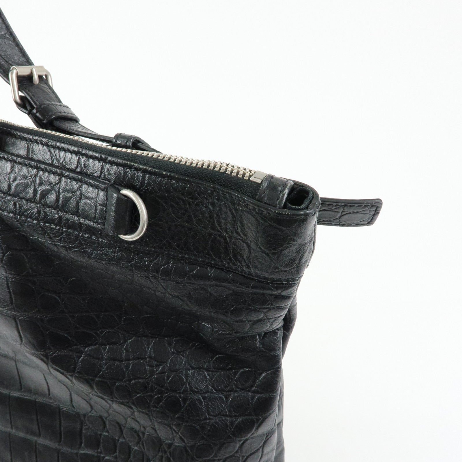 SAINT LAURENT PARIS Embossed Leather 2Way Shoulder Bag Black 504873