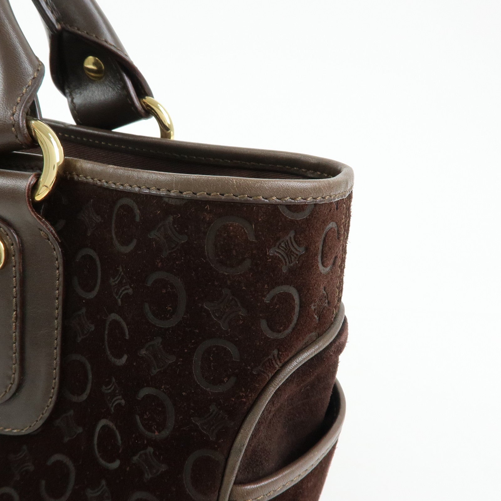 CELINE C Macadam Suede Leather Boogie Bag Hand Bag Brown
