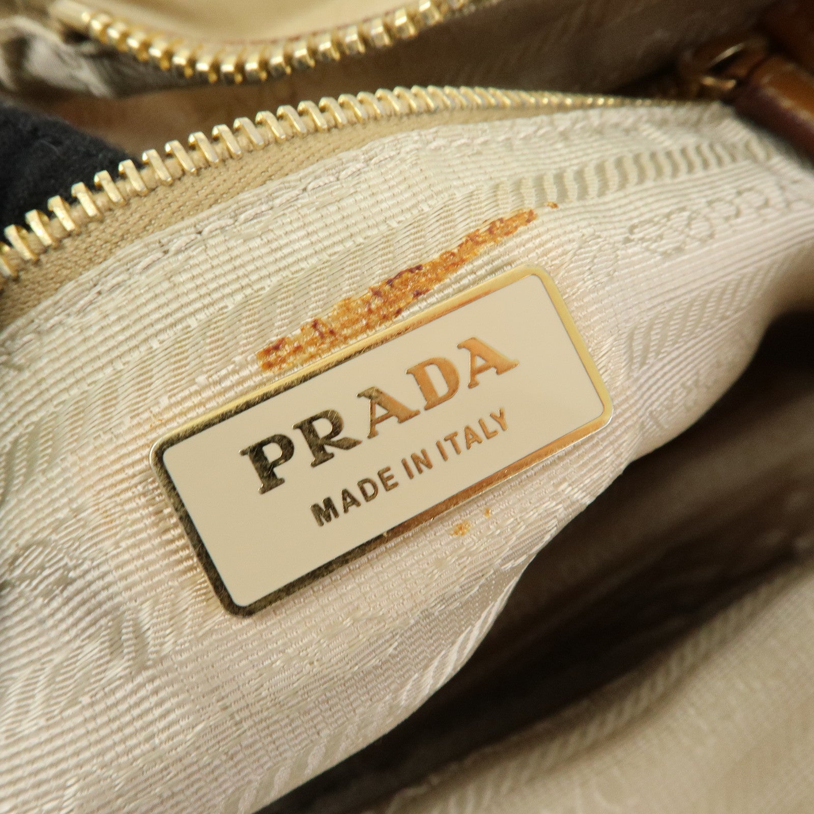 PRADA Triangle Logo Nylon Leather Shoulder Hand Bag Beige Brown