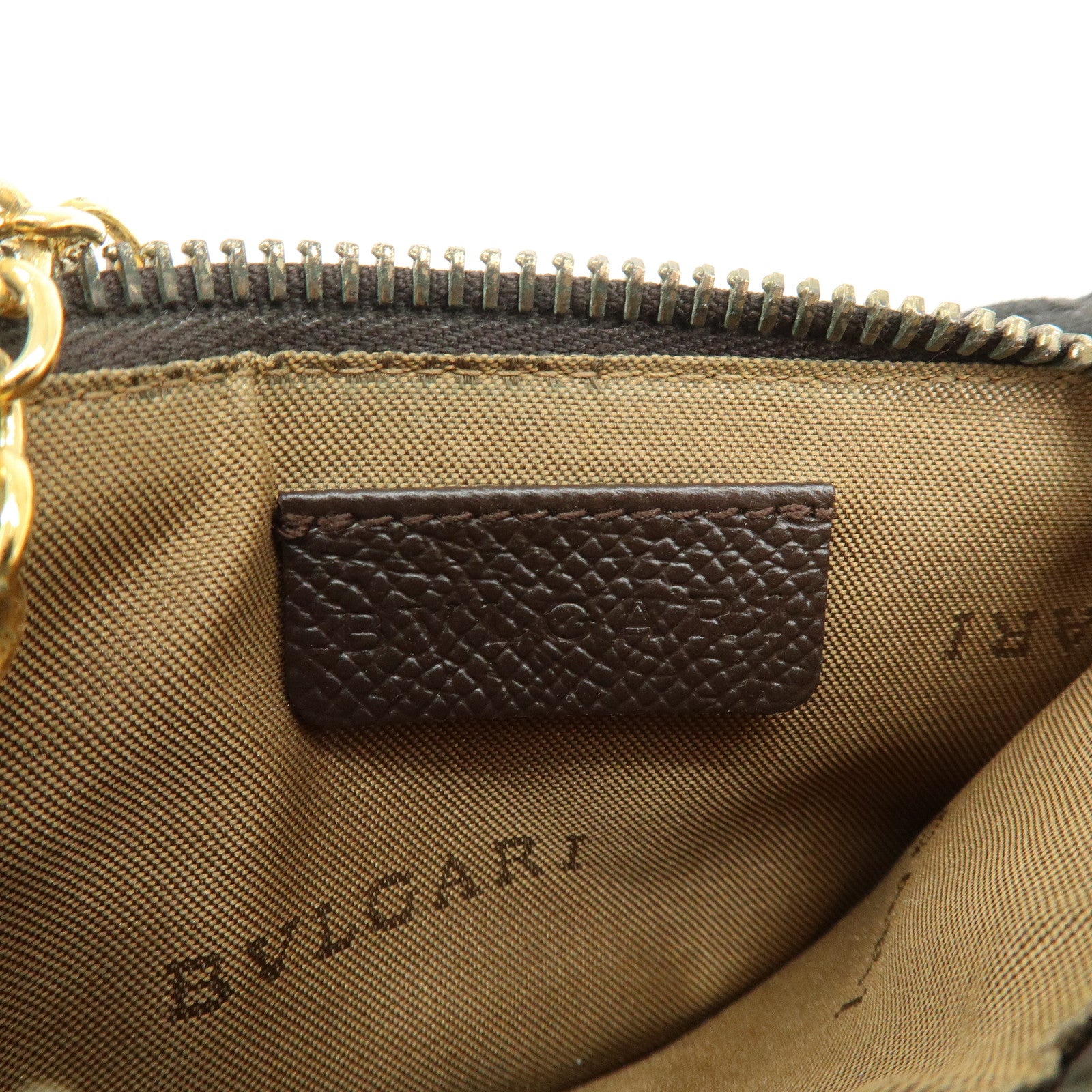 BVLGARI Leather Coin Case Coin Purse Key Chain Dark Brown