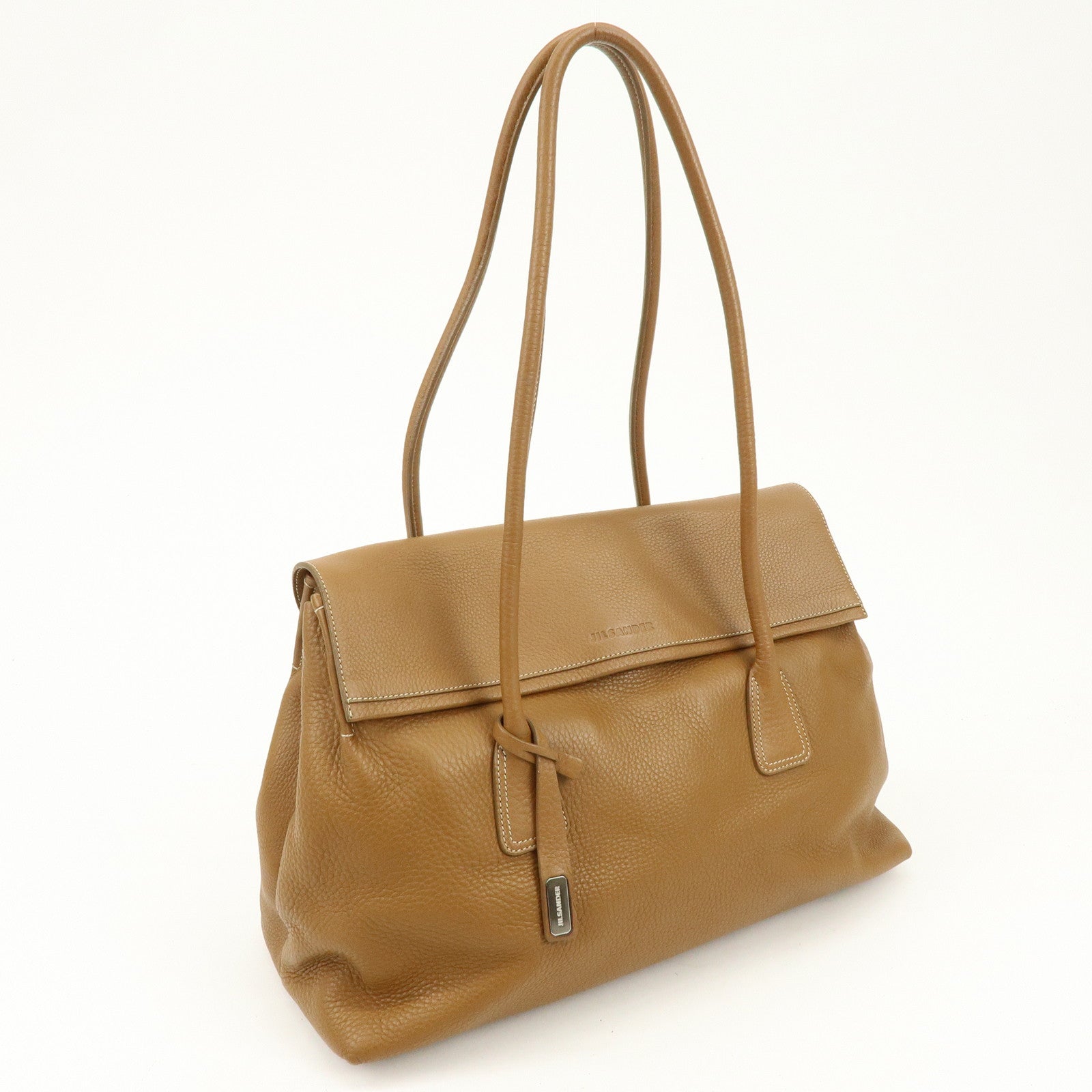 JIL SANDER Logo Leather Tote Bag Shoulder Bag Camel