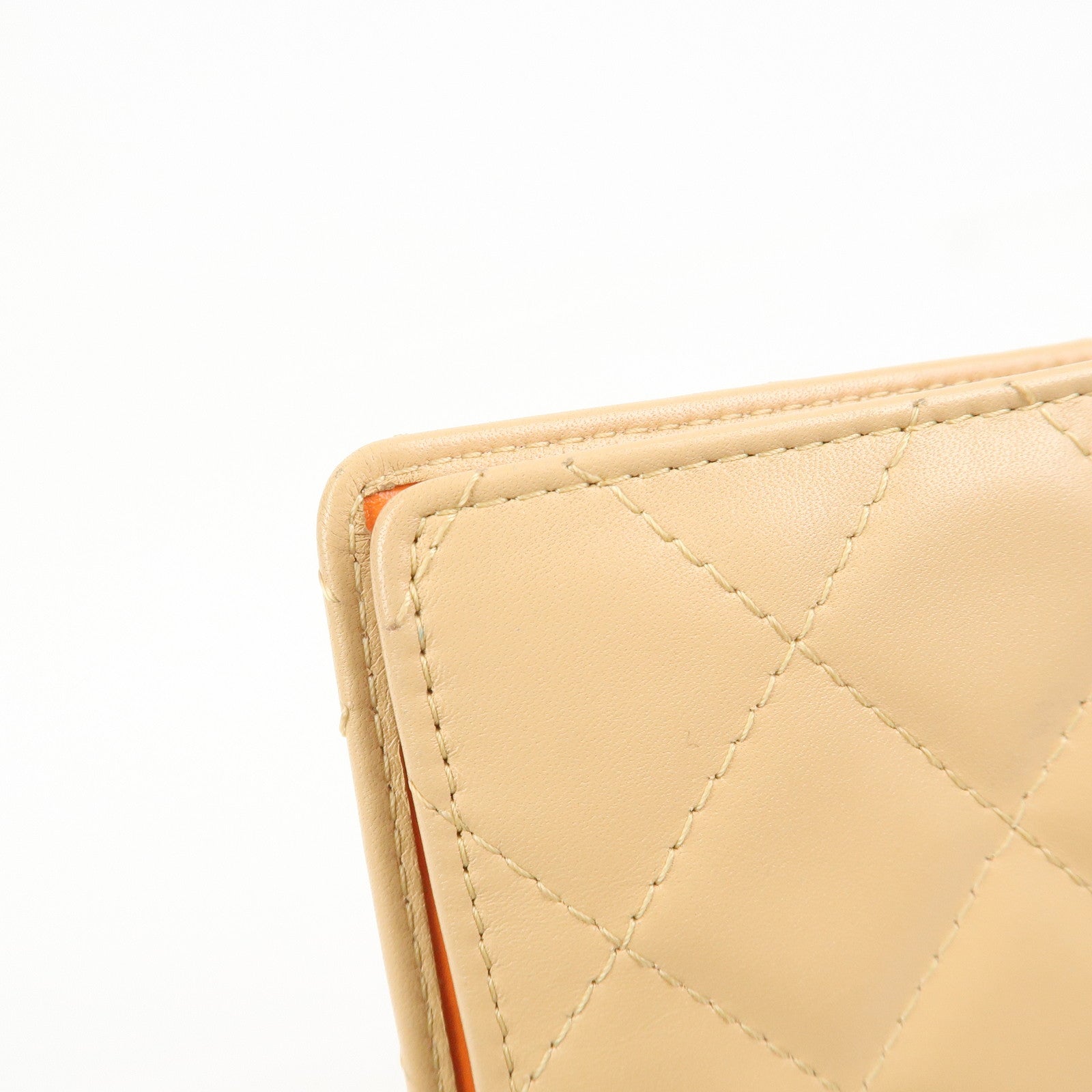 CHANEL Cambon Lamb Skin Leather Bi-fold Wallet Beige A26717