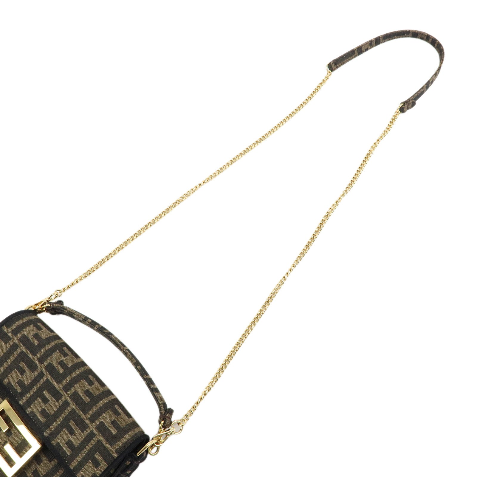 FENDI Zucca Jaquard Canvas Baguette Small 2Way Hand Bag Brown 8BS017