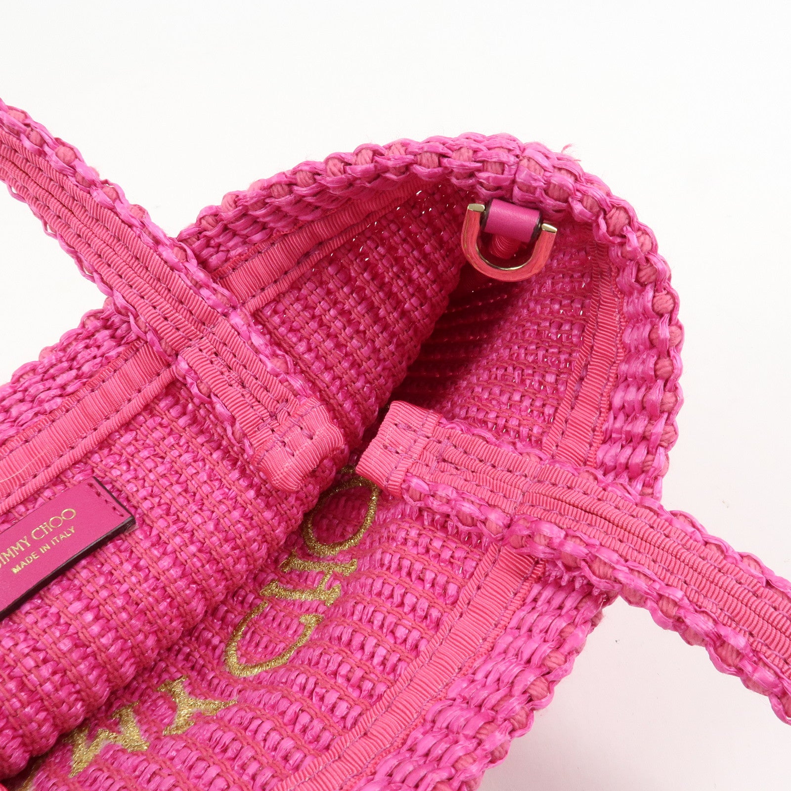 JIMMY CHOO Leather Raffia Beach West East 2 Way Bag Mini Tote Bag