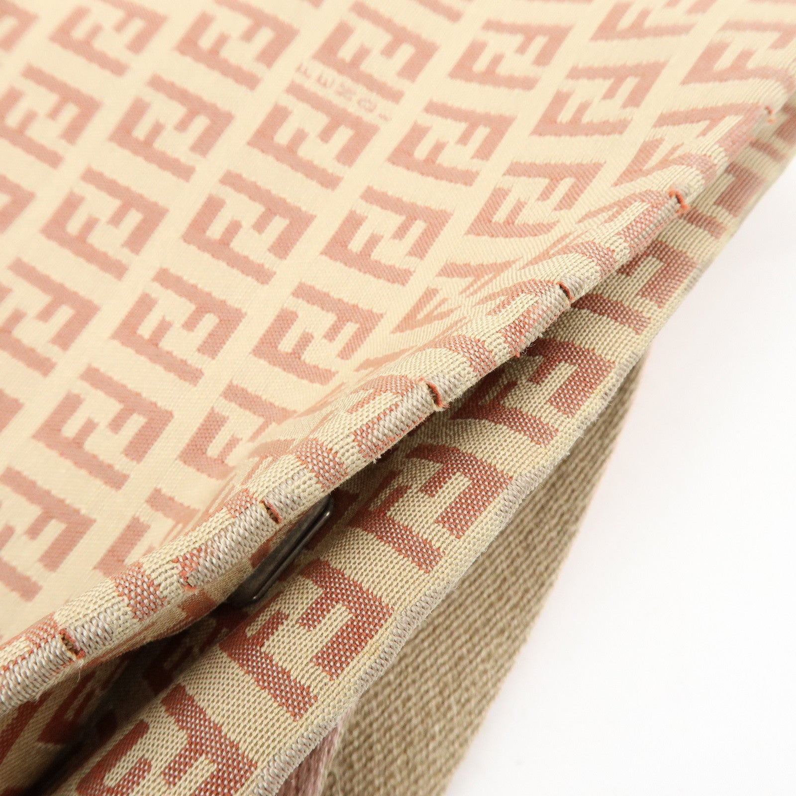 FENDI Zucchino Canvas Leather Shoulder Bag Beige Pink 8BR318