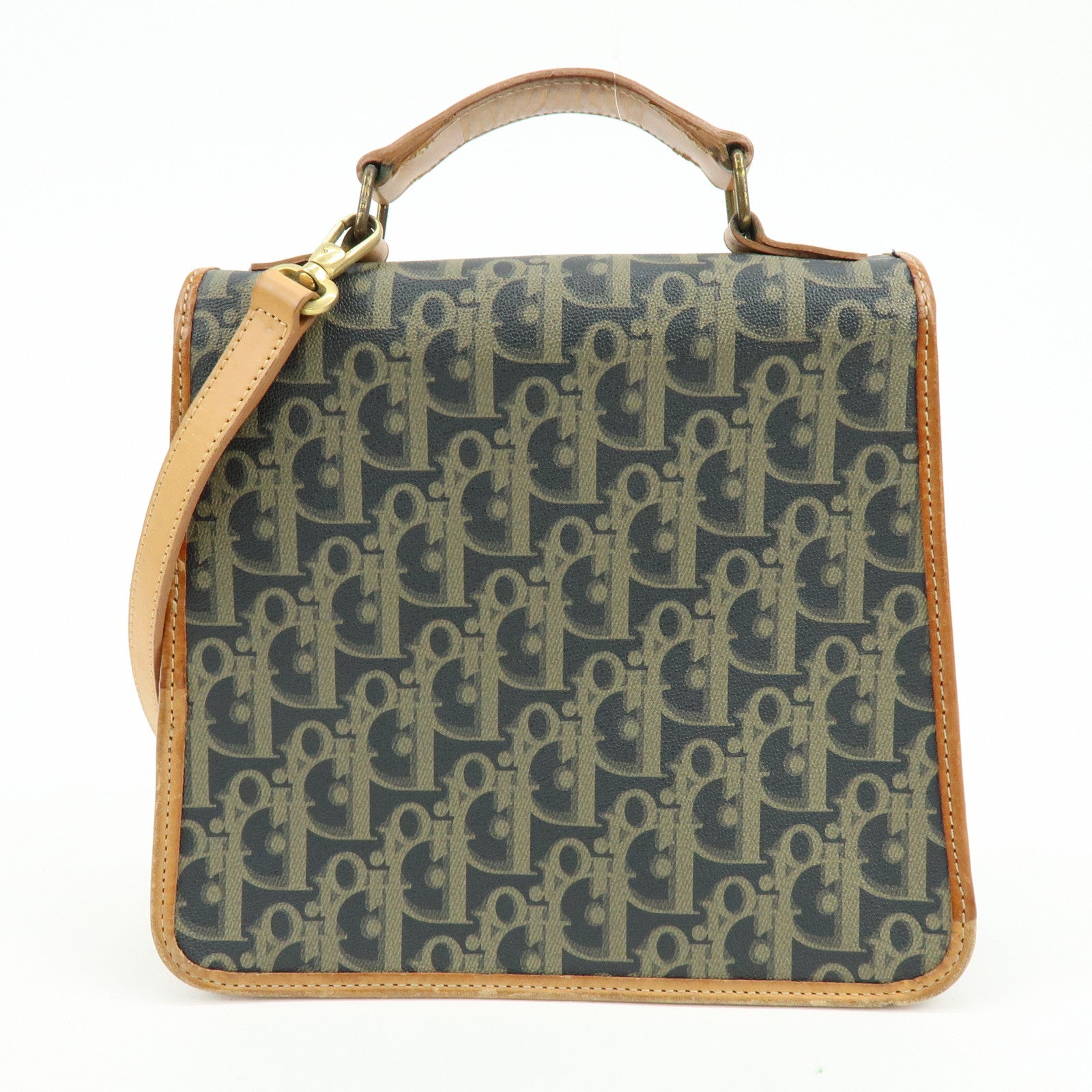 Christian Dior Trotter PVC Leather 2Way Bag Shoulder Bag Navy Brown