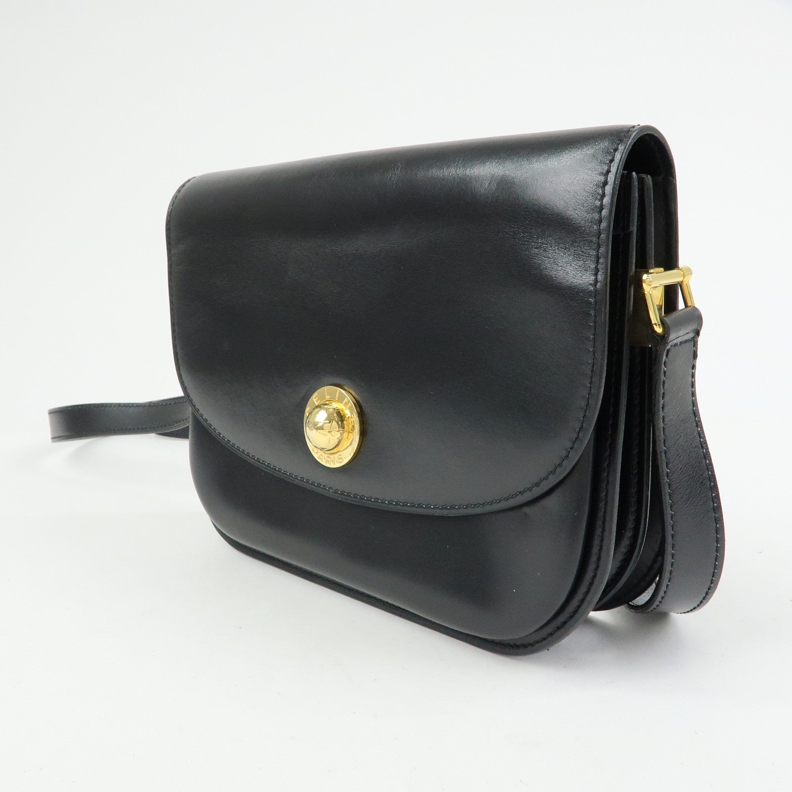 CELINE Leather Shoulder Bag Crossbody Bag Black