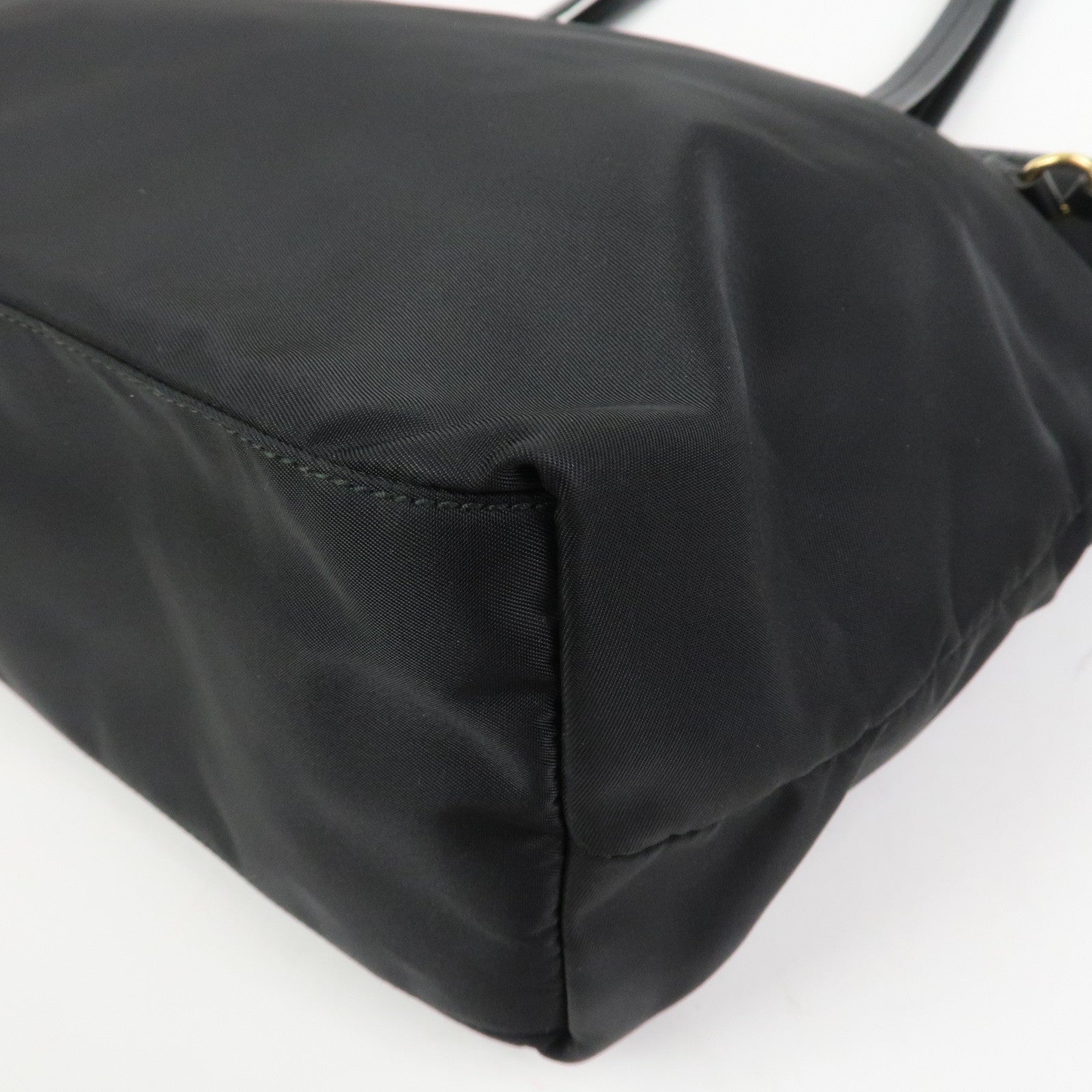 PRADA Logo Nylon Saffiano Leather Tote Bag Shoulder Bag Black