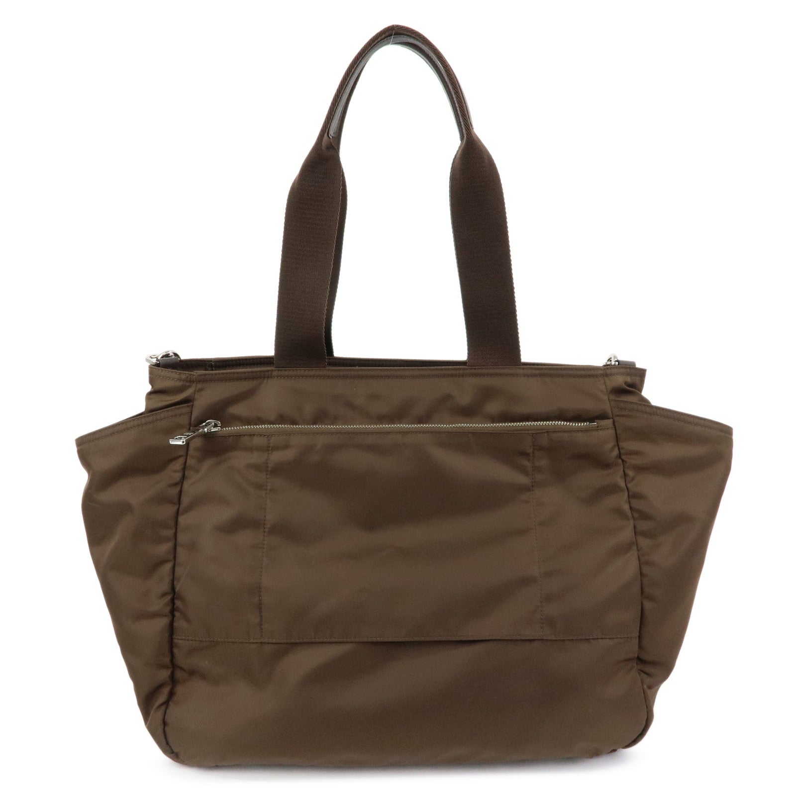 PRADA Triangle Logo Nylon Leather 2Way Hand Bag Khaki Brown 1BG102